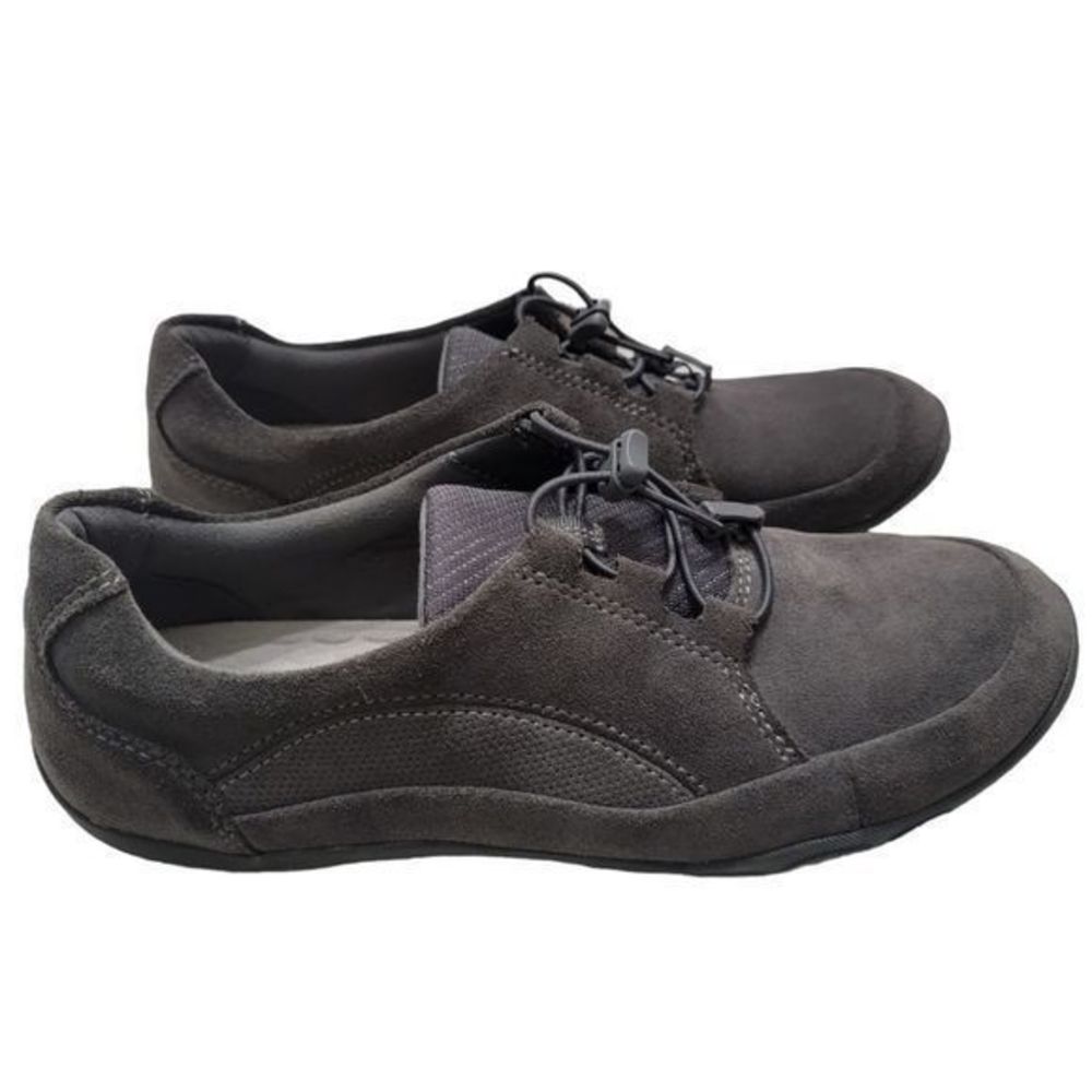 Clarks Collection Suede Bungee Slip-On Shoes-Haley Rhea-Grey Suede Size 10